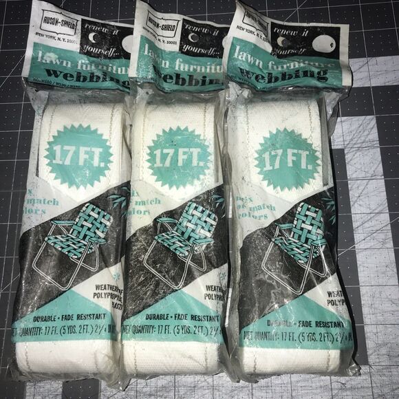 Lot of 3 Vtg Ruson-Shield Lawn Furniture Webbing 17 ft. ea. White - Picture 1 of 6